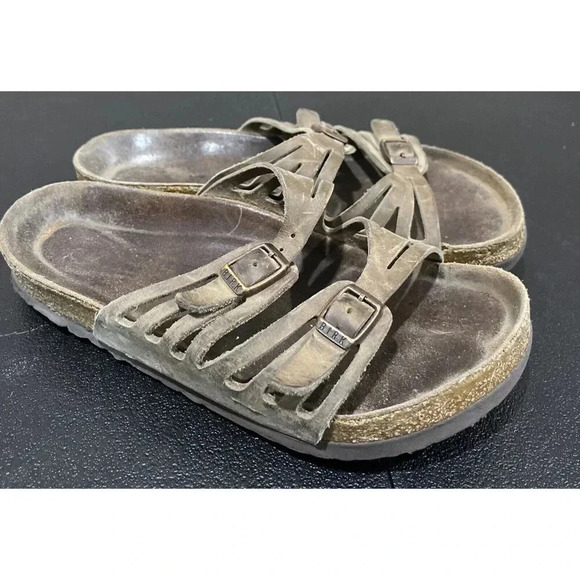 Birkenstock Granada Leather Sandals Size 37 Double Strap Buckle Slides Slip On - Picture 1 of 9